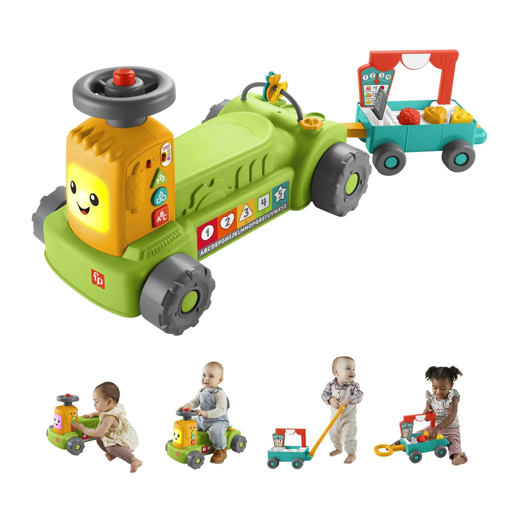 4-in-1 Farm to Market Tractor Ride-On Learning Toy for Baby & Toddlers