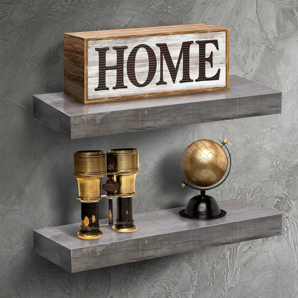 Floating Shelf Set Rustic Wood Hanging Rectangle Wall Shelves (2Pack