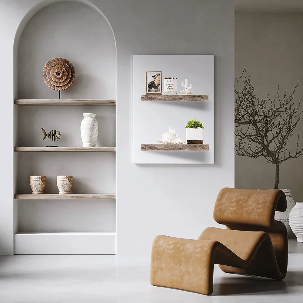 Floating Shelf Set Rustic Wood Hanging Rectangle Wall Shelves (2Pack