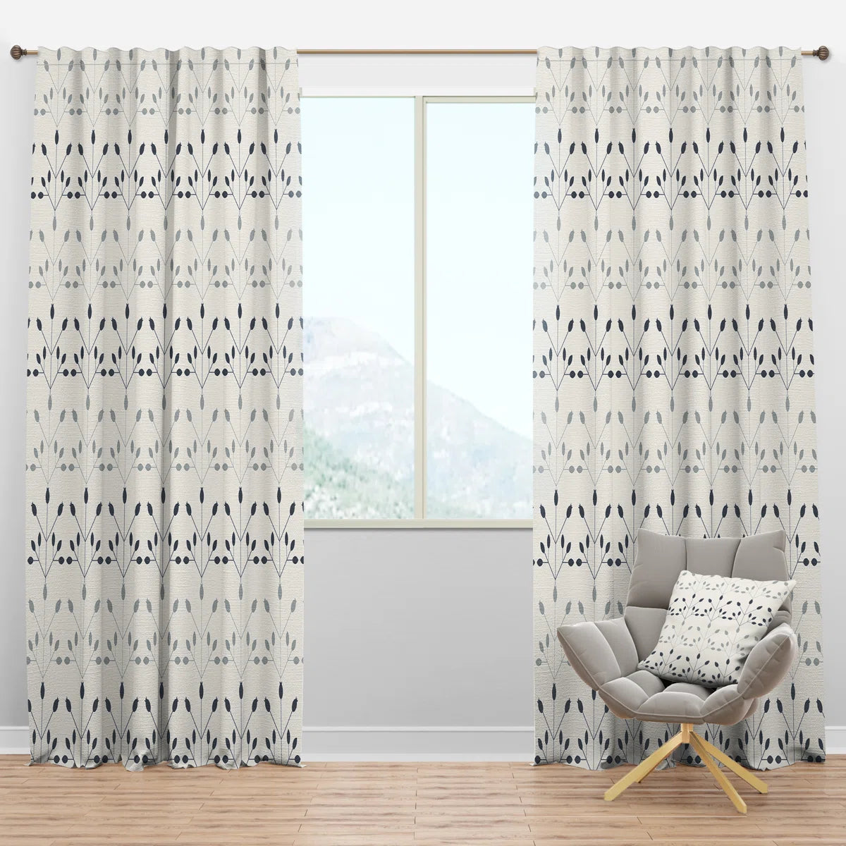 Floral Retro Botanical Pattern I - Mid-Century Curtain