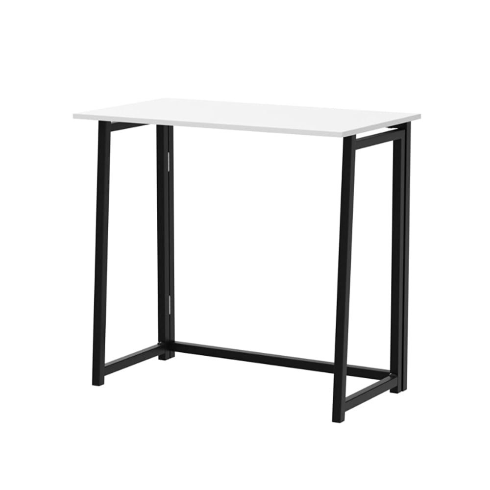 Folding Office Desk, Computer Desk Writing Table with Wood Table Top, Workstation with Metal Frame, Home, Office, Bedroom, White