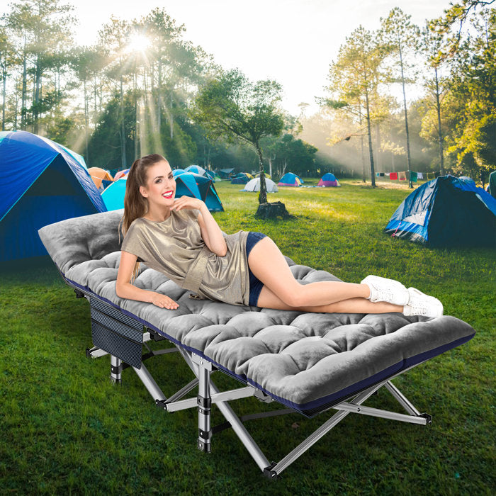 Blue Folding Camping, Heavy Duty Sleeping with Carry Bag, Double Layer Oxford Portable Travel Camp Cots