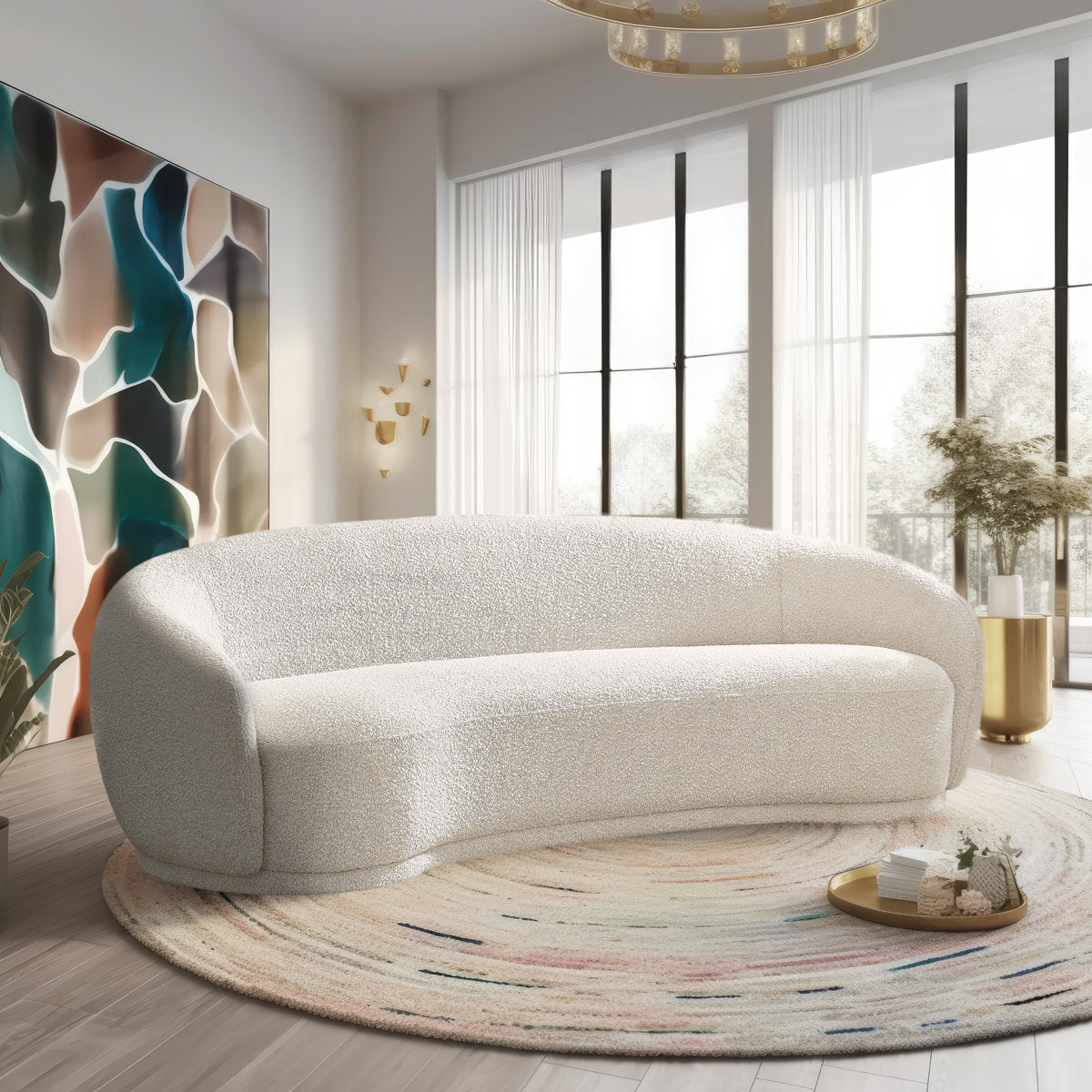Foyzul 90" Rolled Arm Chesterfield Sofa - Cream Boucle SHOWROOM ITEM