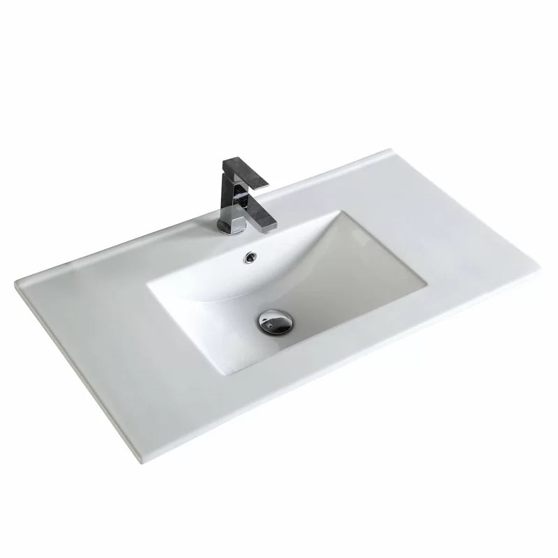 Frameport Single Bathroom Vanity Top in White with Sink