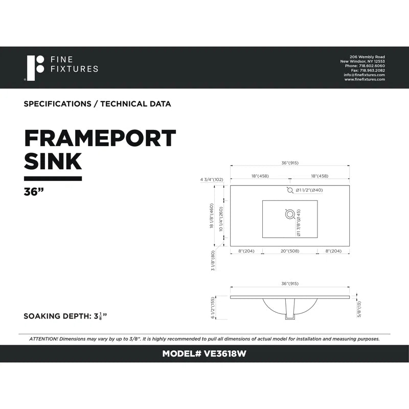 Frameport Single Bathroom Vanity Top in White with Sink