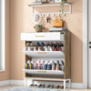 16 Pair Shoe Cabinet & Wall Coat Shelf Set for Entryway - 3-tier - Brown