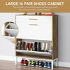 16 Pair Shoe Cabinet & Wall Coat Shelf Set for Entryway - 3-tier - Brown