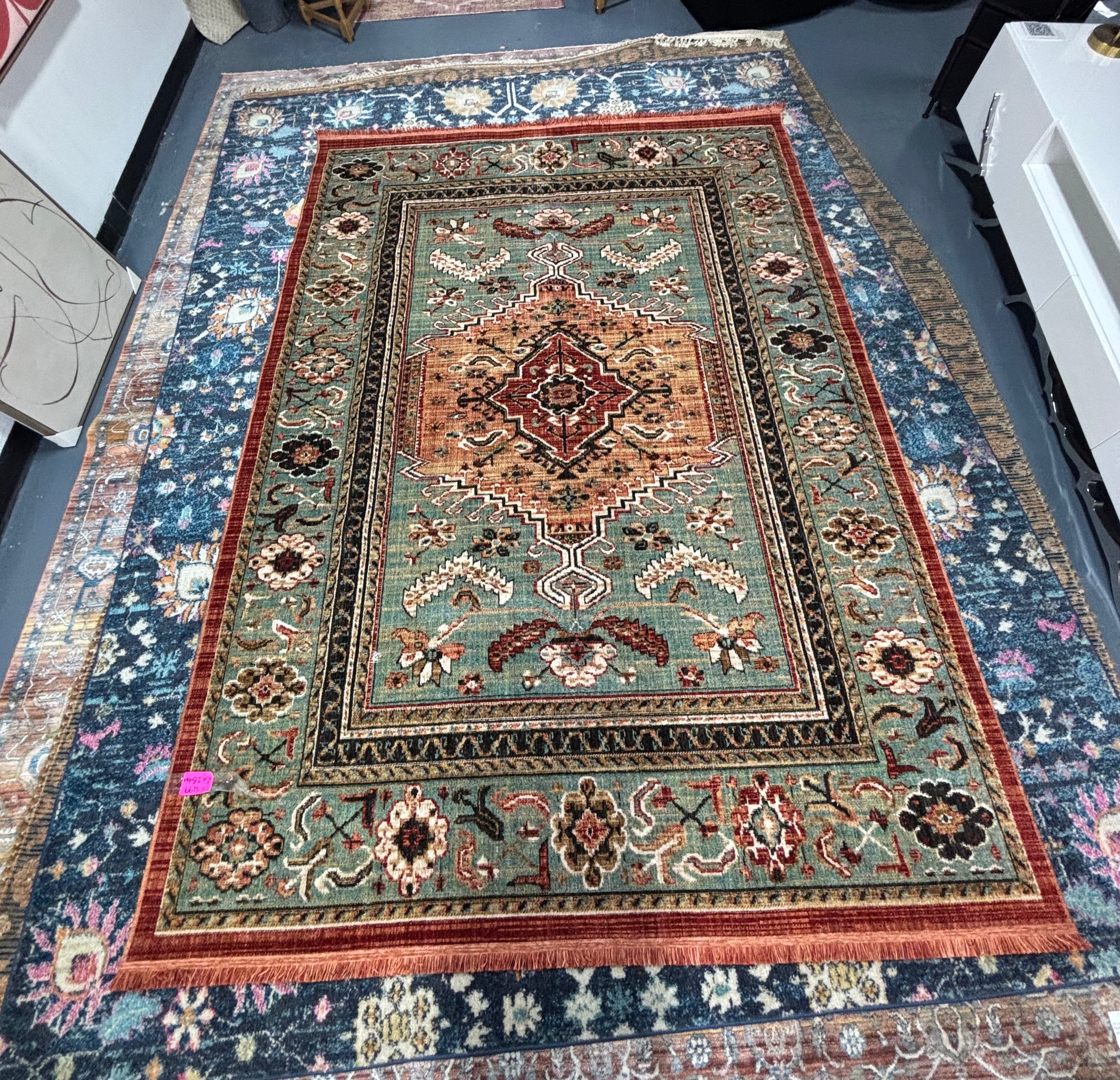 7'x10' Floral Woven Rug - Rust/Green SHOWROOM ITEM