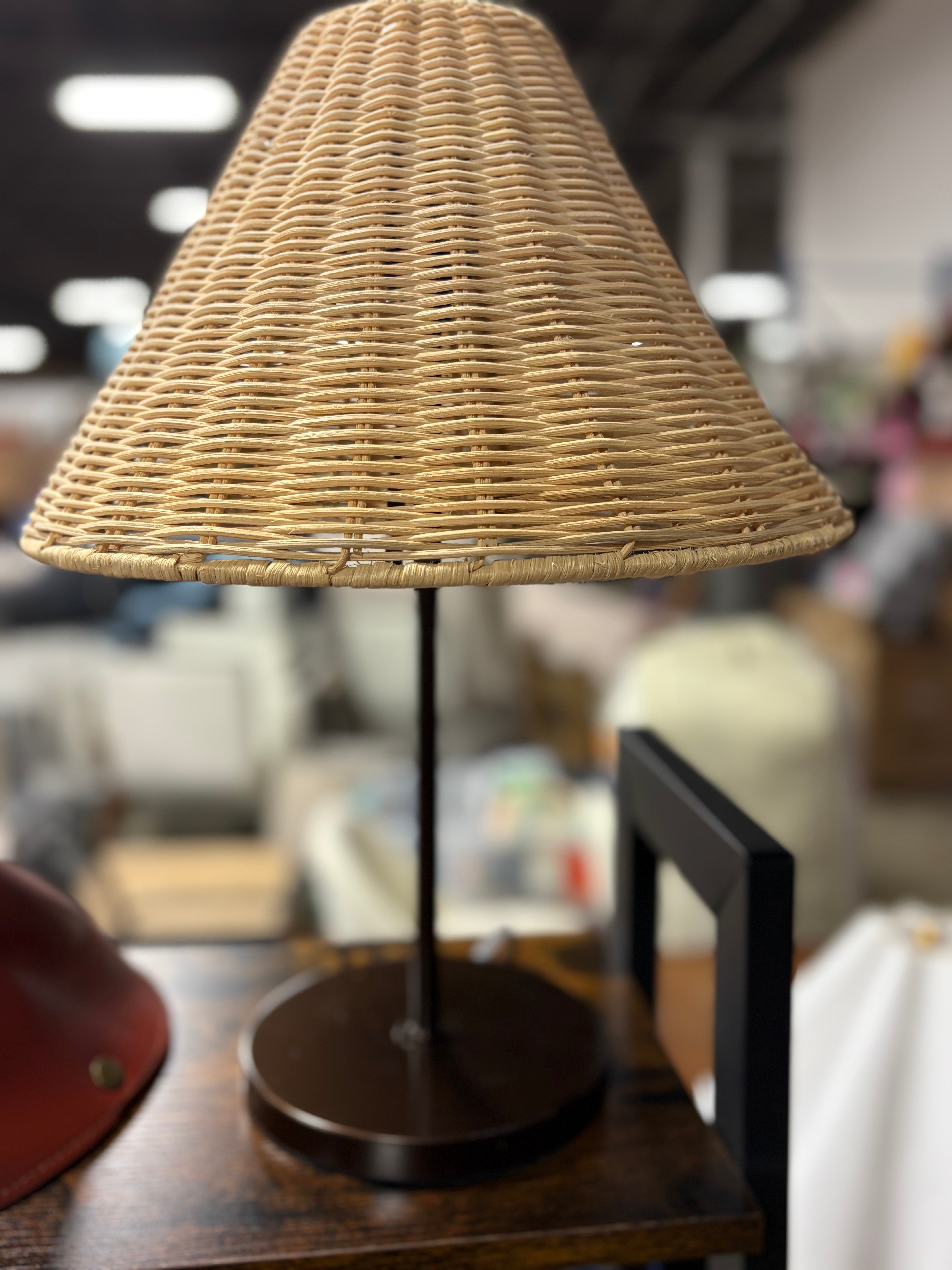 Table Lamp with Leather Shade Brown  Showroom Item