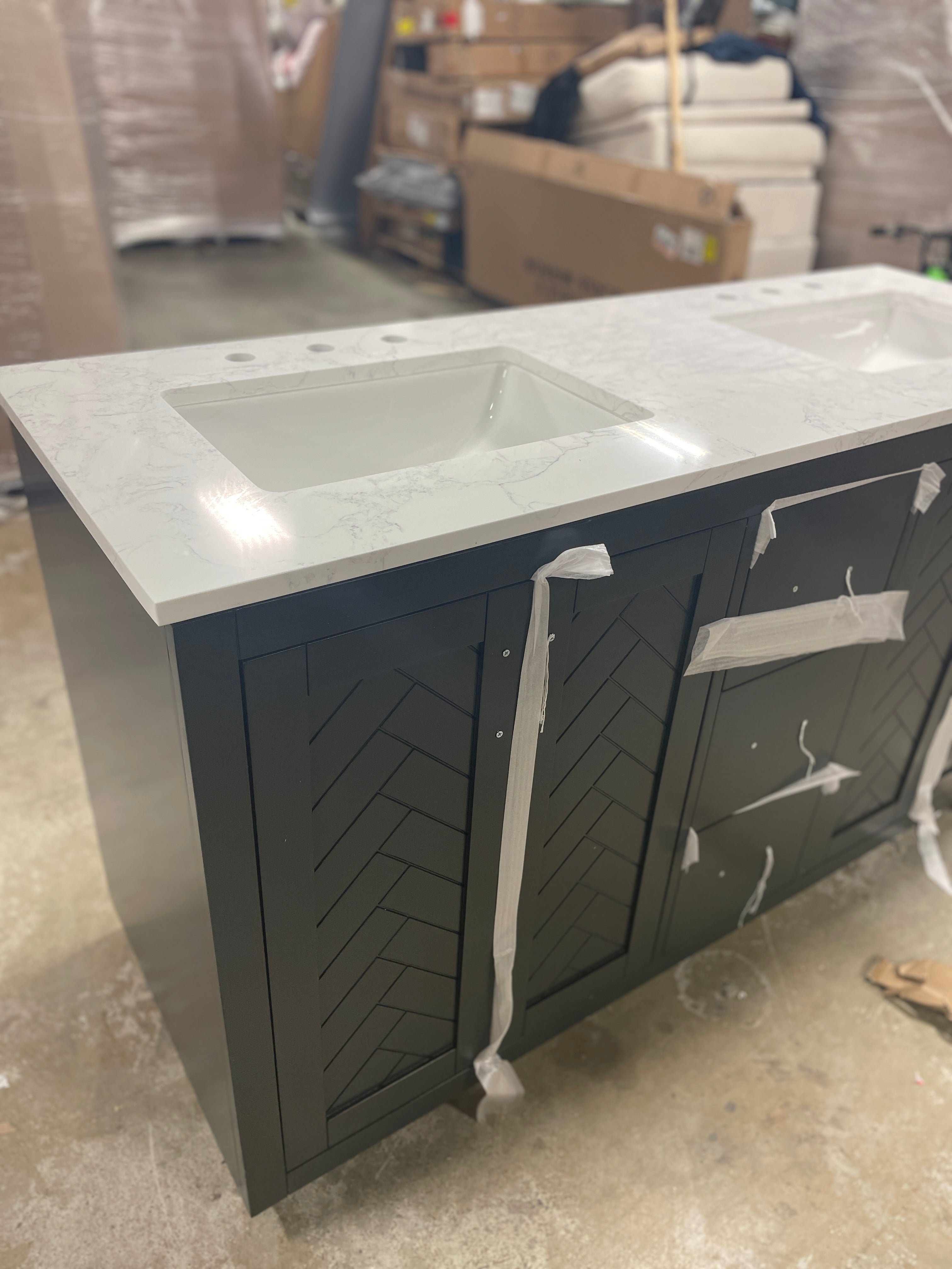 Fairbury 60" Double Bathroom Vanity Set With Grain White Engineered Stone Countertop SHOWROOM ITEM