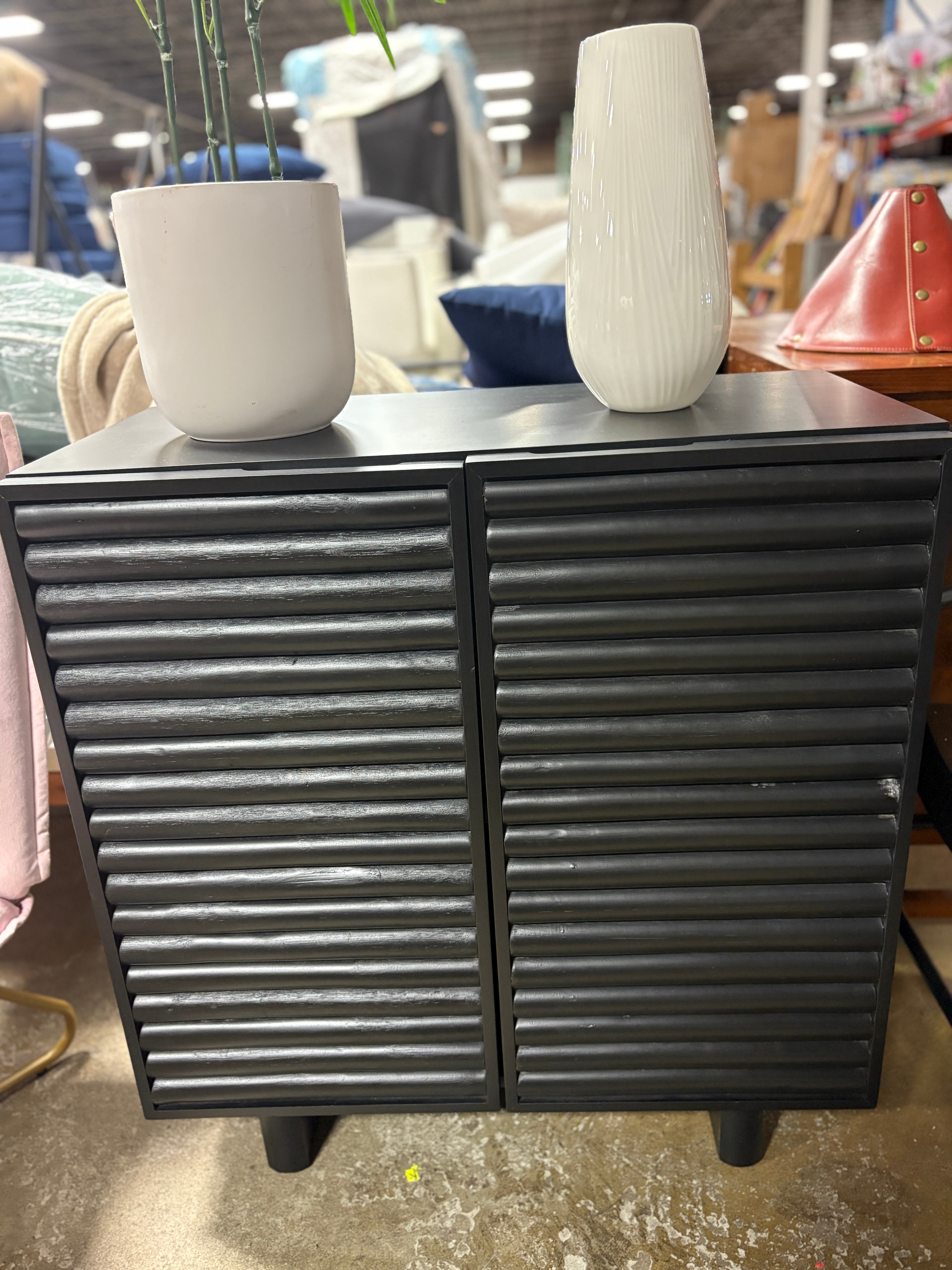 2 Door Fluted Accent Assembled Cabinet Black - Threshold™ SHOWROOM ITEM