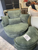Green Cordoroy Swivel Accent Chair with Moon Storage Ottoman SHOWROOM ITEM