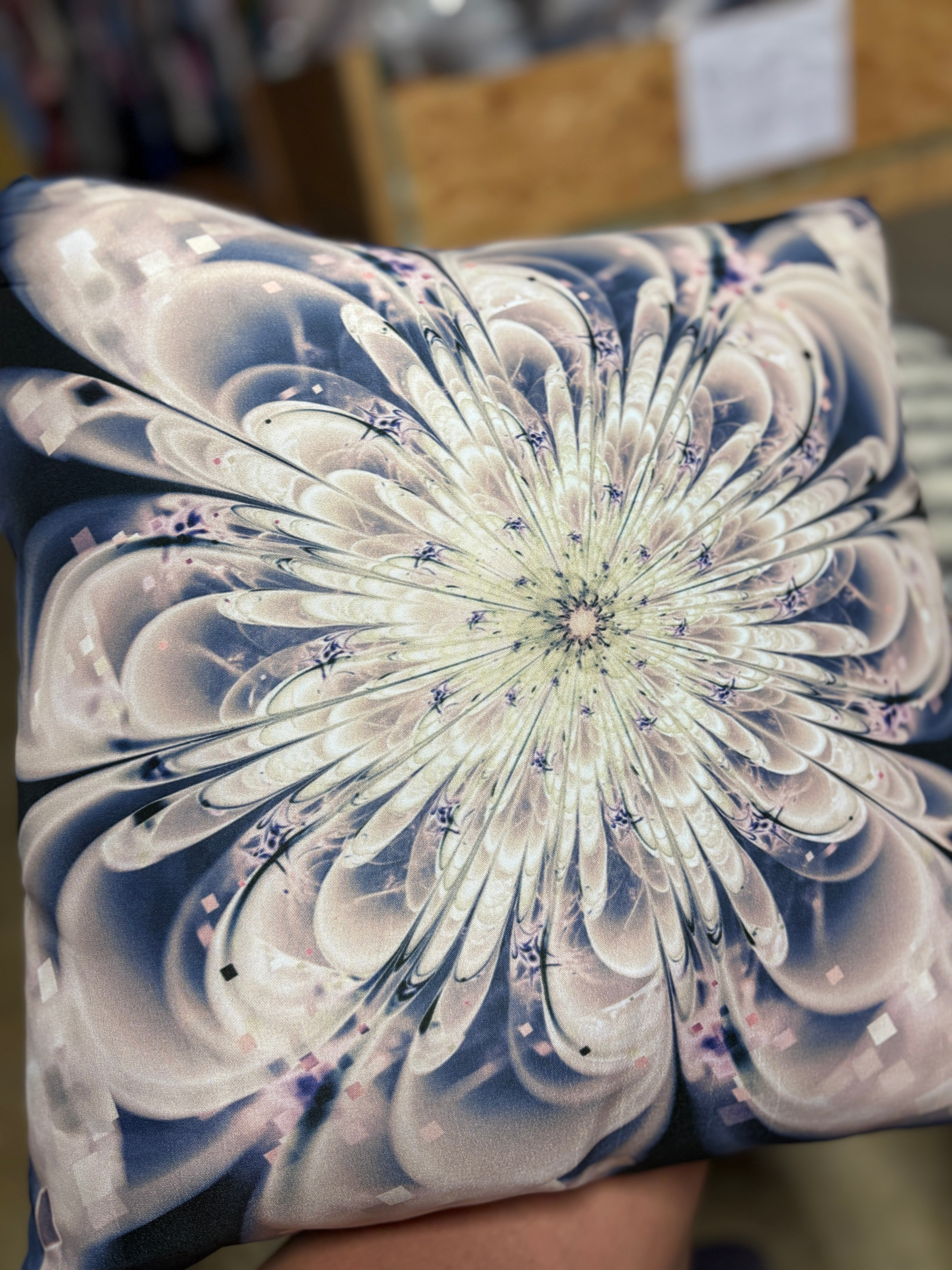 Blue Fractal Flower Petals - Floral Printed Pillow SHOWROOM ITEM
