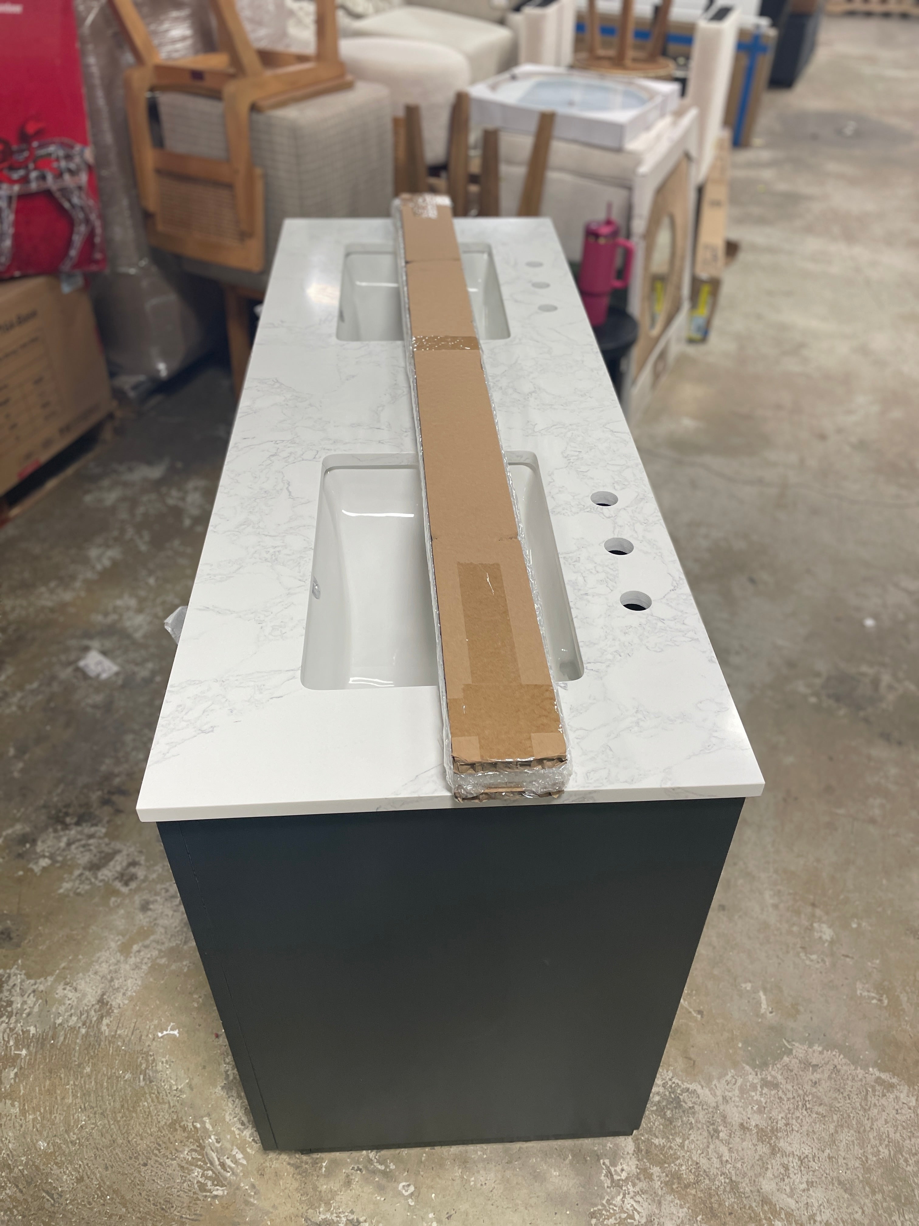 Fairbury 60" Double Bathroom Vanity Set With Grain White Engineered Stone Countertop SHOWROOM ITEM
