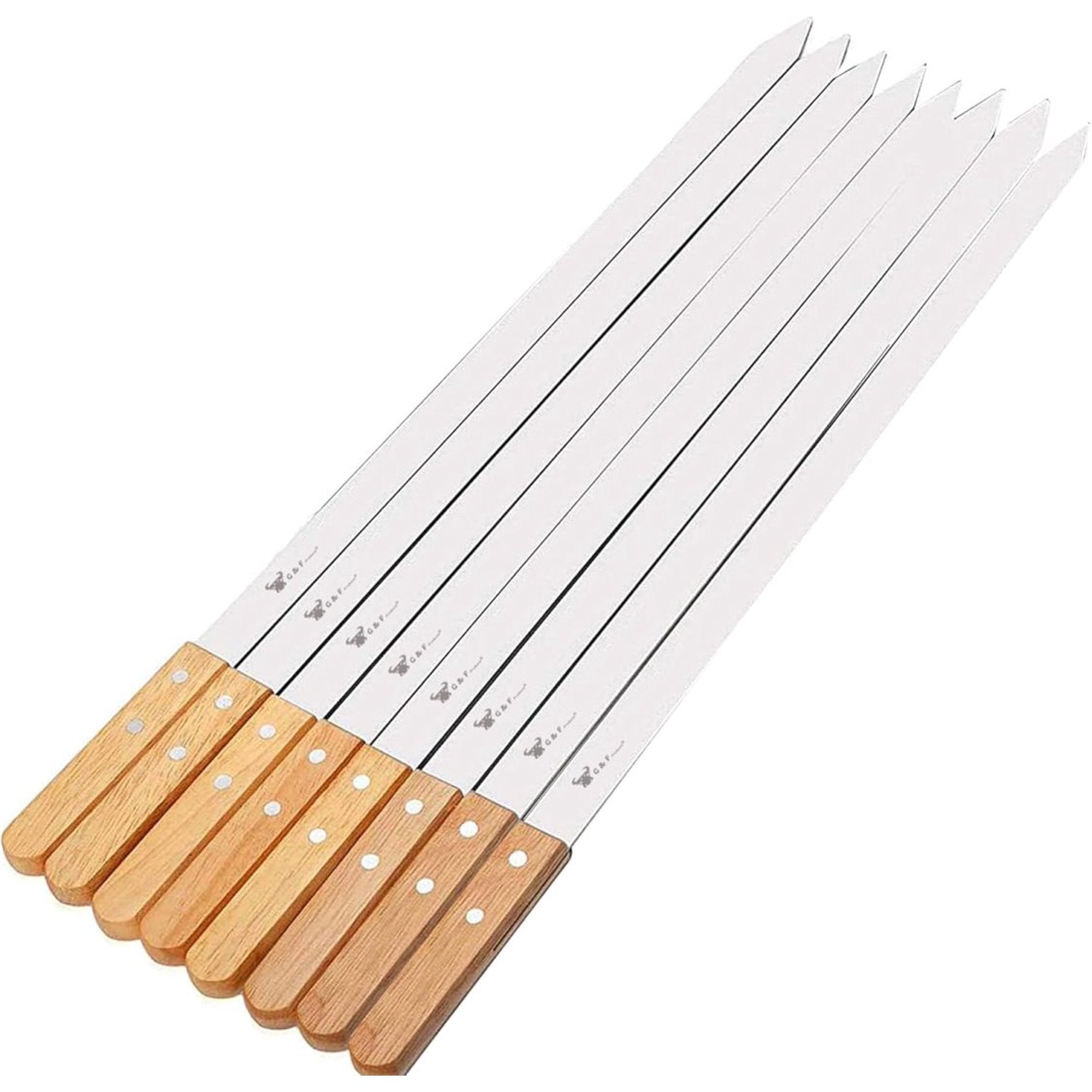 BBQ Skewers Stainless Steel Flat Metal Skewers with Wooden Handles