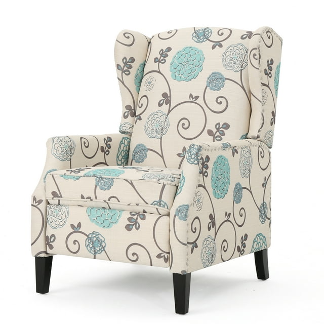 Westeros Wing Back Fabric Recliner, White and Blue