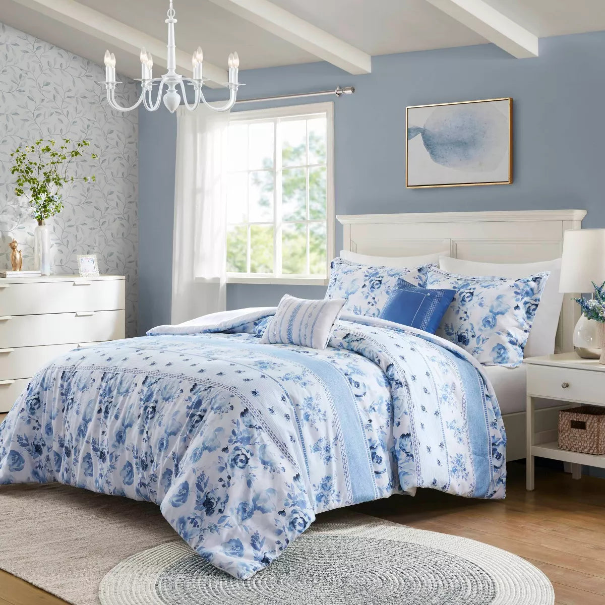 Twin/Twin XL Lena Floral Striped Comforter Set Blue