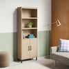 Mixed Material Library Bookcase with Doors Natural Wood