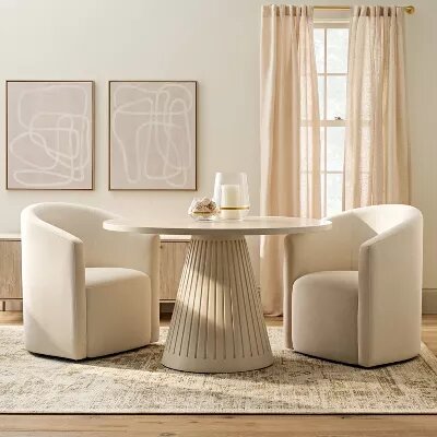 Aveline Barrell Dining Chair with Casters Cream/Linen - Upholstered Swivel