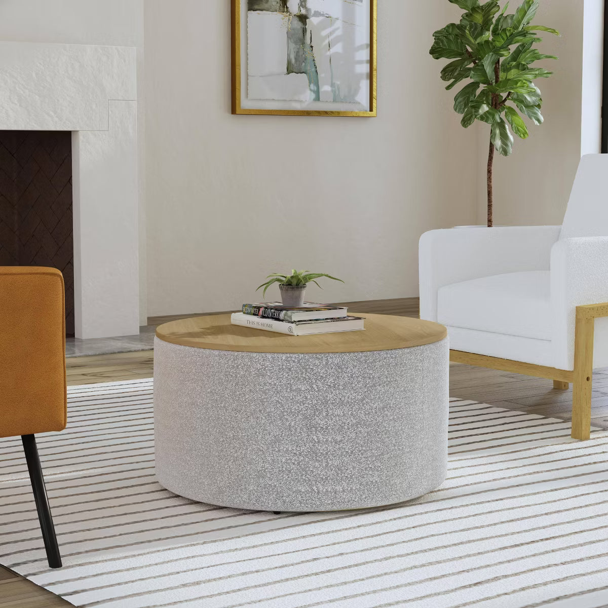 Wood Top Storage Ottoman - HomePop - SHOWROOM ITEM 