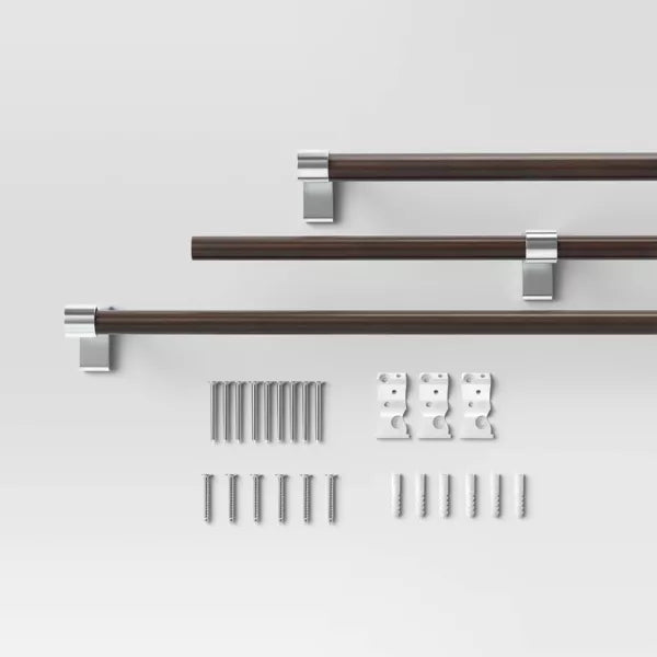 Dark Faux Wood Curtain Rod Nickel