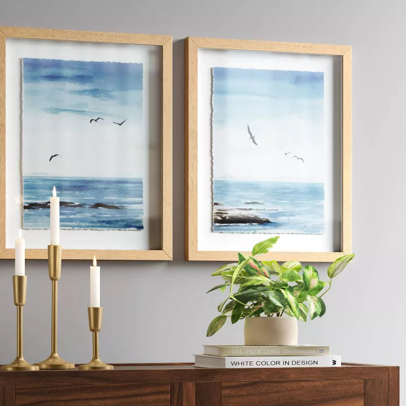 (Set of 2) 16" x 20" Seascape Framed Art Set Natural
