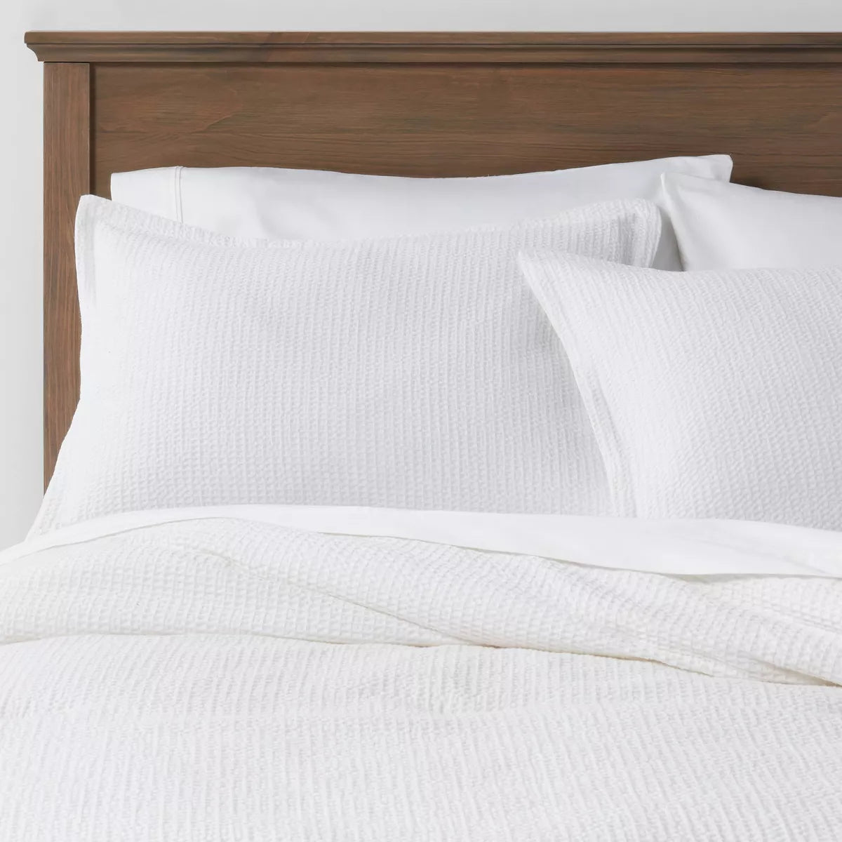 Full/Queen Washed Waffle Weave Comforter and Sham Set White - Cotton Textile, Oeko-Tex Certified, Midweight