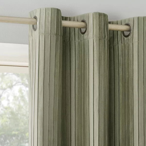 Blackout Cascade Pleated Velvet Grommet Curtain Panel - Set of 2