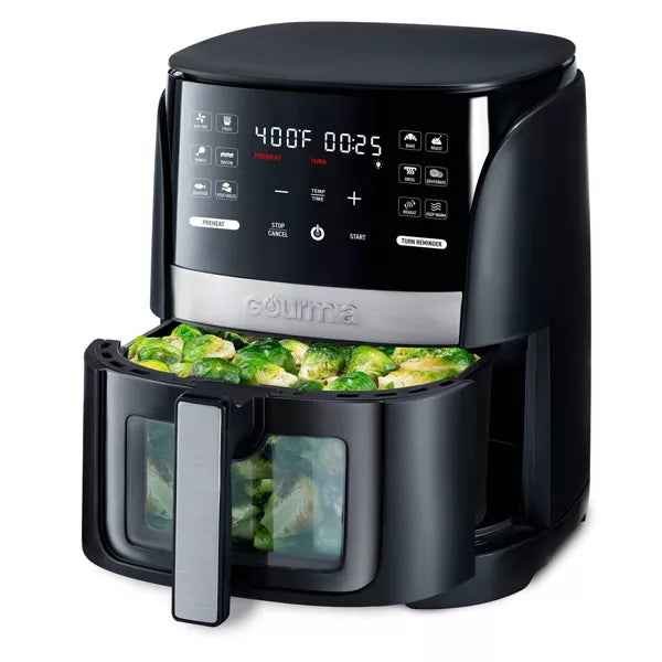 Digital Window Air Fryer with 12 Presets & Guided Cooking Black: Stainless Steel