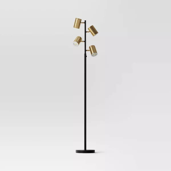 Dean Spotlight Floor Lamp Black/Brass: Touch Sensor, Adjustable Heads