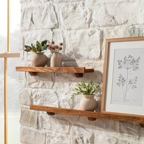 Wood Mantel Shelf Brown Floating Wall Storage, Hanging Display
