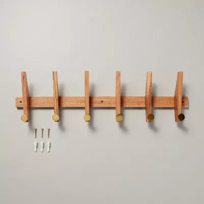 Wood & Brass Hook Rail