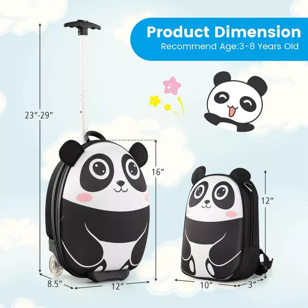 2PCS Kids Carry On Luggage Set 16'' Owl Rolling Suitcase with 12'' Backpack Travel Pink/White/Yellow