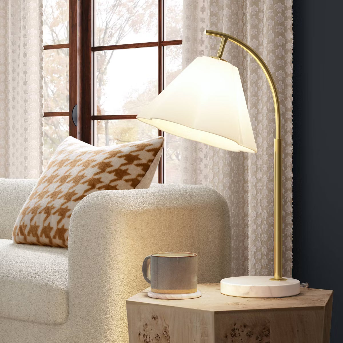 Scalloped Shade Table Lamp with Marble Base White - Threshold™ - SHOWROOM ITEM 