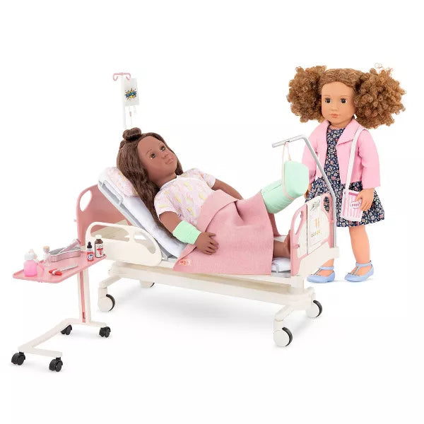 Adjustable Hospital Bed & Doctor Set for  Dolls - Get Well Bed