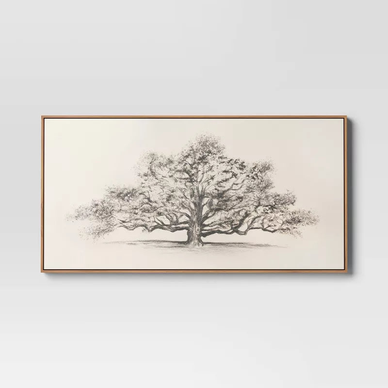 47" x 24" Pen and Ink Tree Framed Wall Canvas - Threshold™: Digital Art Nature Scene, Polystyrene Frame SHOWROOM ITEM