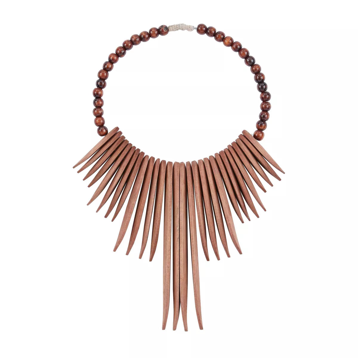 Wood Geometric Statement Necklace Wall Decor with Beaded Detailing