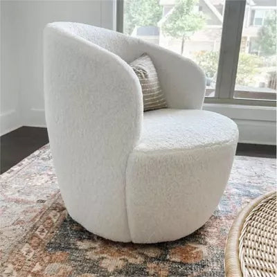 Bella Swivel Barrel Chair,2 Size Soft Touch Upholstered White Teddy Swivel Chair, Armrest 360° Swivel Nursery Chair