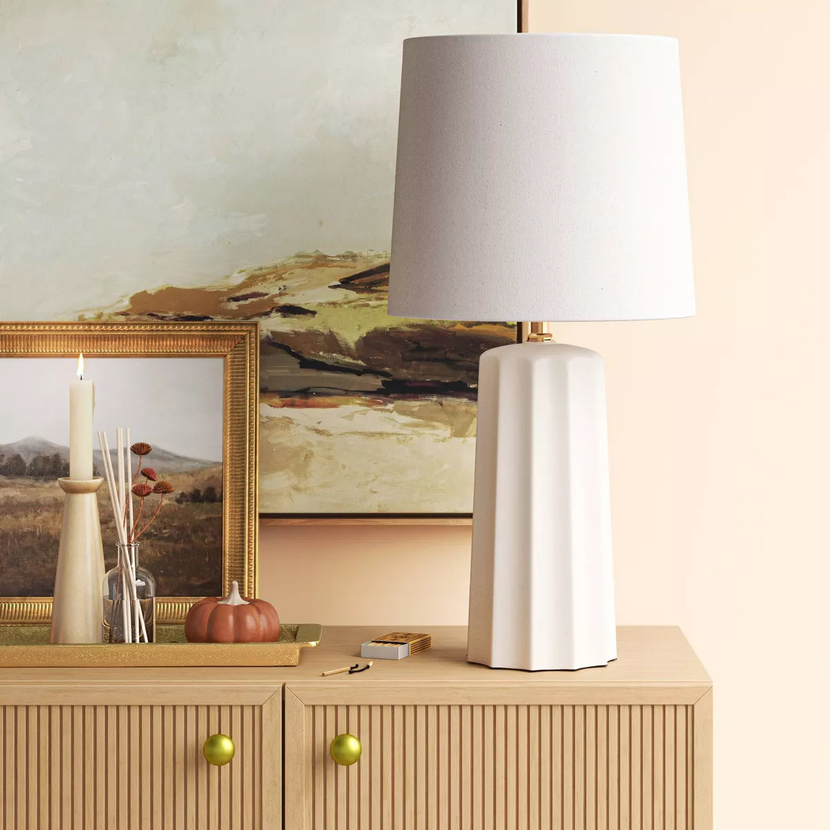 24.75"x13" Ribbed Ceramic Table Lamp Cream - Threshold™: Bedside, Nightstand, No Assembly Required SHOWROOM ITEM