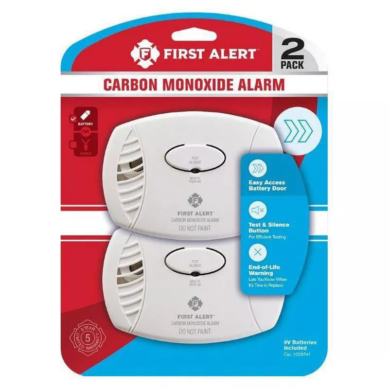 2pk Battery Powered Carbon Monoxide Detector: Best CO Detector, 9-Volt Alkaline Battery Included