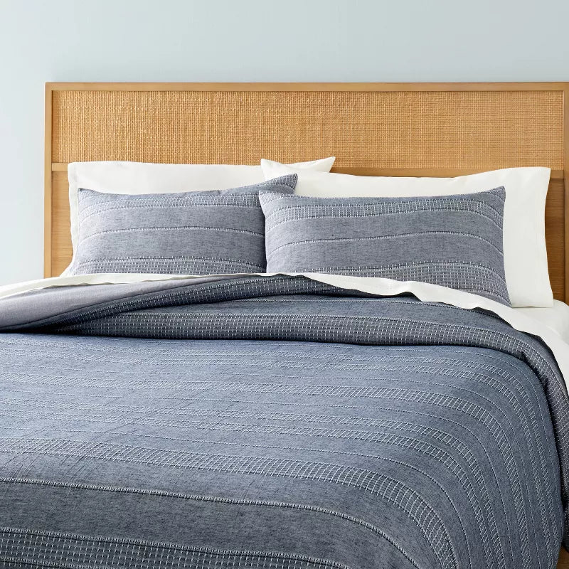 3pc Pickstich Stripe Comforter Bedding Set - King