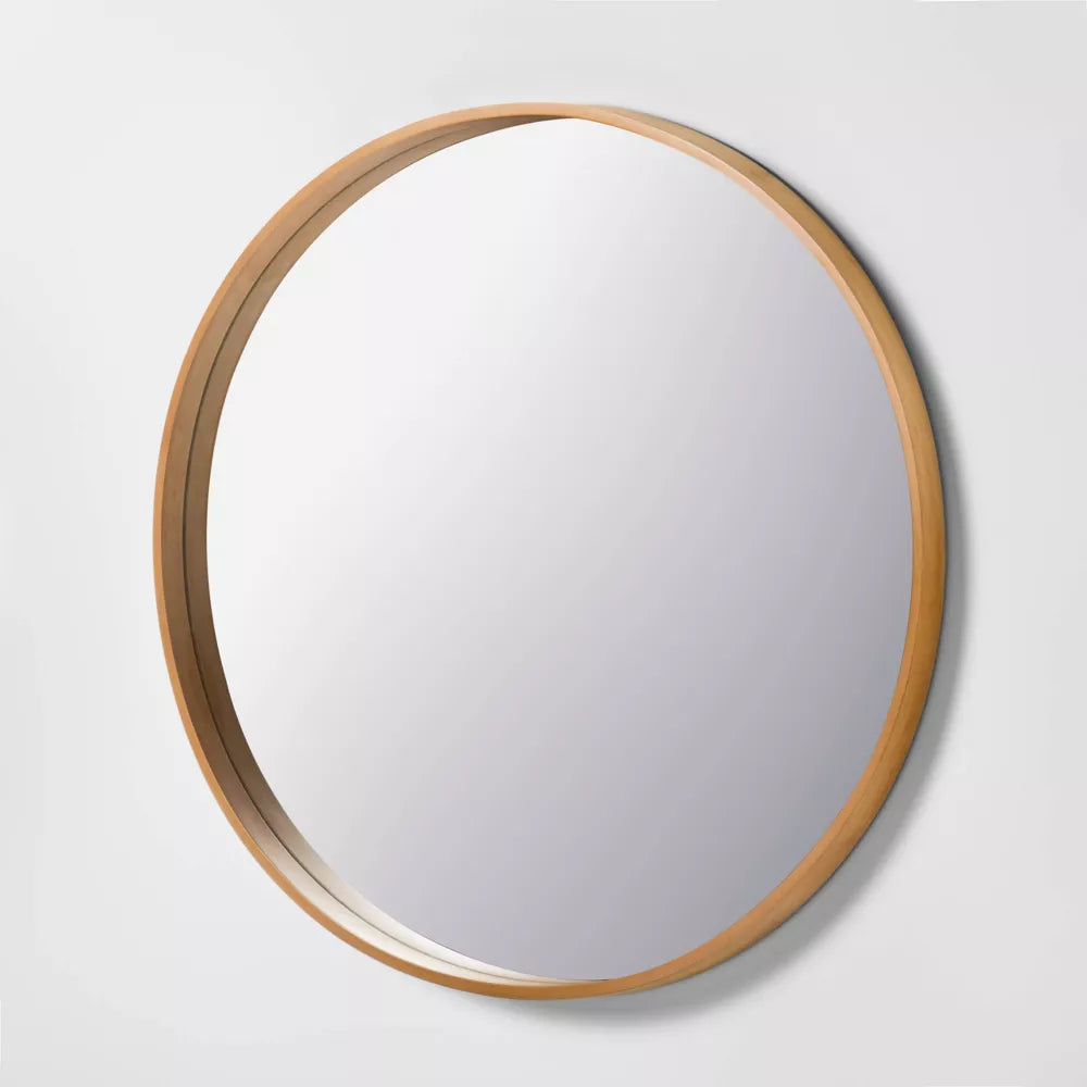Round Wood Framed Wall Mirror