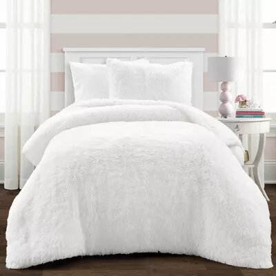 3pc Full/Queen Emma Faux Fur Comforter Set White