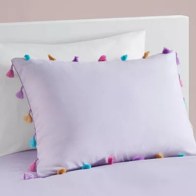 Full/Queen Jamie Tassel Comforter Set with Heart Shaped Throw Pillow Lavender