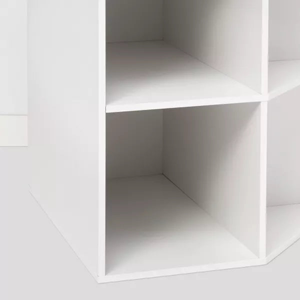 Corner CubeBookshelf White: 9-Compartment Organizer, Fits 11" Cubes, Particle Board Construction