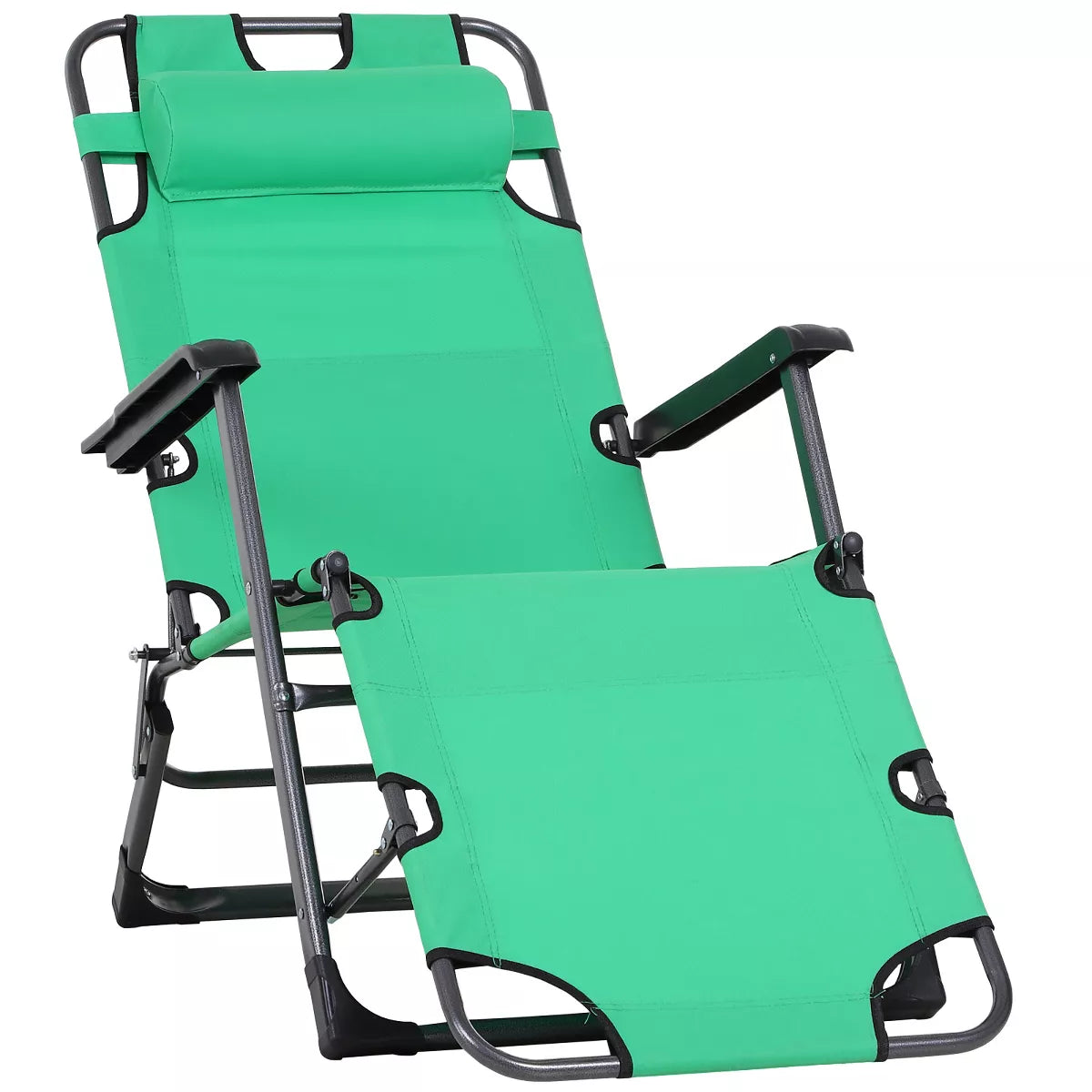 2-in-1 Folding Patio Lounge Chair w/ Pillow, Outdoor Portable Sun Lounger Reclining to 120°/180°, Oxford Fabric