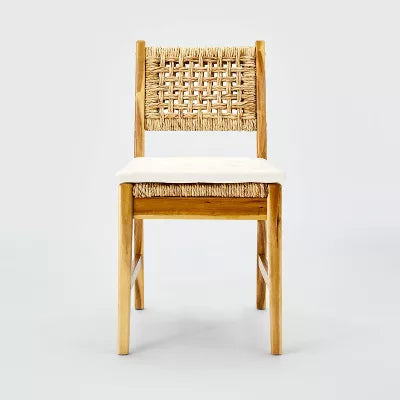 2pk Temescal Valley Wood and Woven Dining Chairs with Cushion Cream