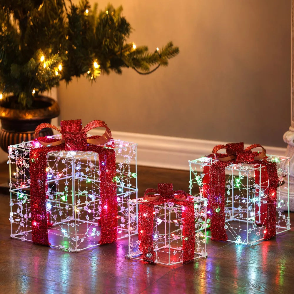 3-Piece Lighted LED Christmas Holiday Presents Decoration, final cut