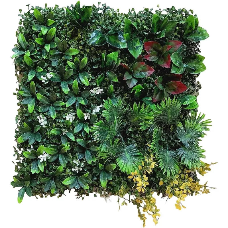 Artificial Grass Wall Panels 6PCS - Boxwood Privacy Screen with Zip Ties & Tropical Leaves