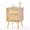 1/2 PCS Rattan Nightstand Boho Accent Bedside Table with 2 Storage Drawers Natural